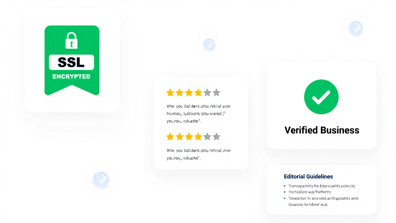 Website trust signals including reviews and security badges