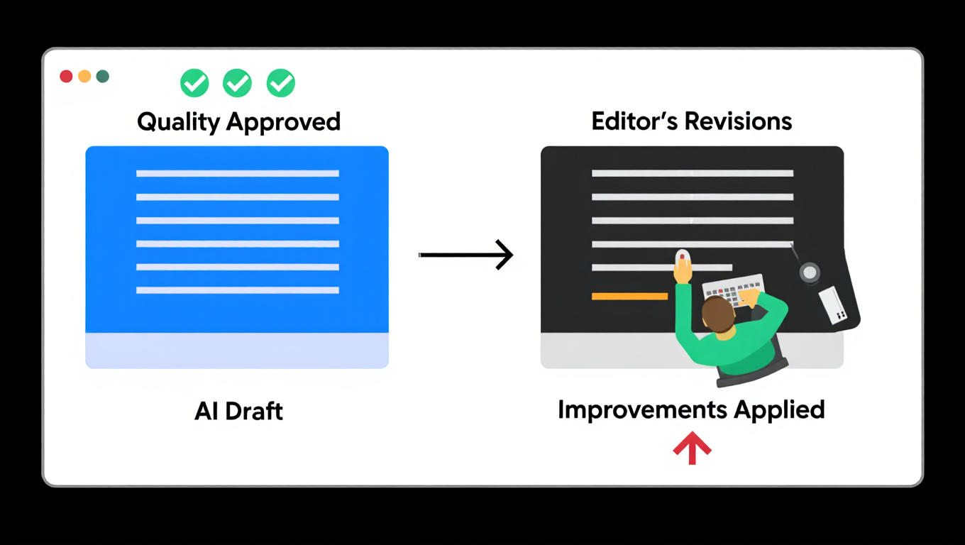 Content editing workflow with AI draft and human refinement
