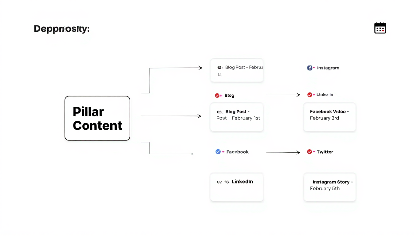 Content calendar with pillar content and repurposed derivatives