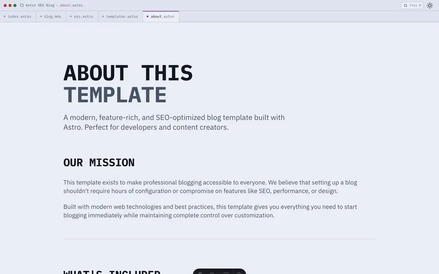 The About page under the Dark Tech template