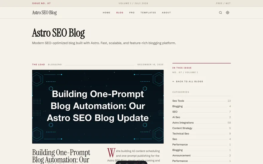 The Blog page under the Magazine template