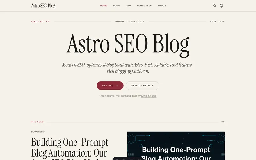 The Home page under the Magazine template