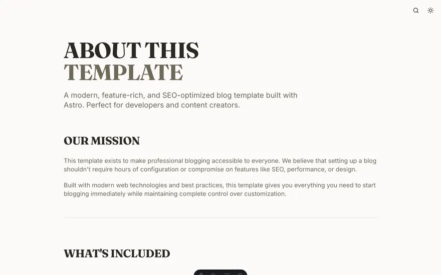 The About page under the Minimal template