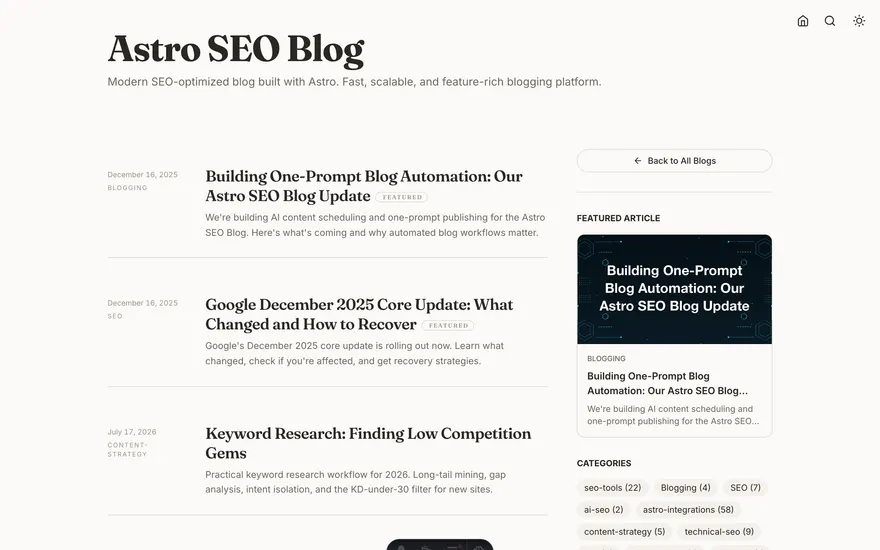 The Blog page under the Minimal template