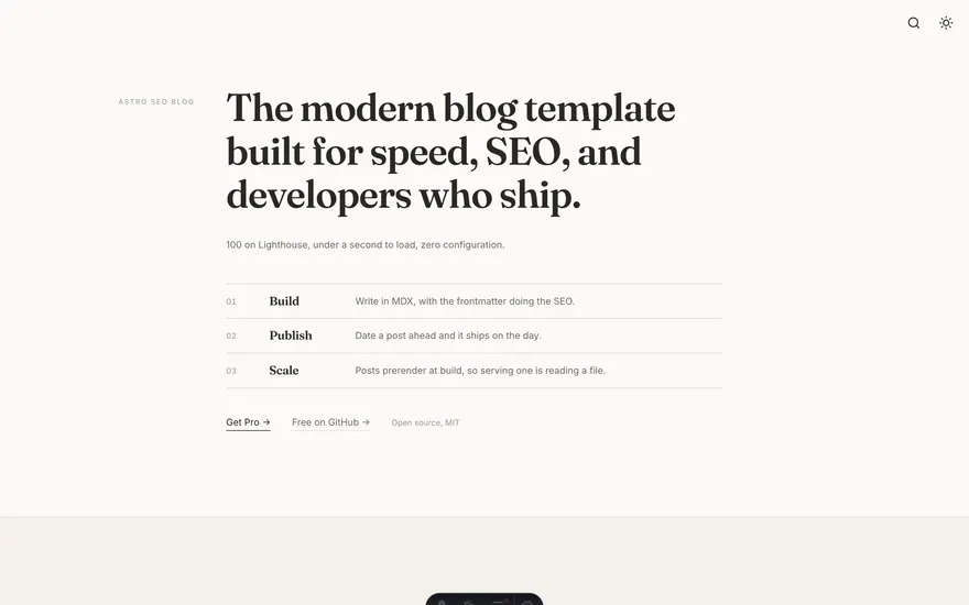 The Home page under the Minimal template