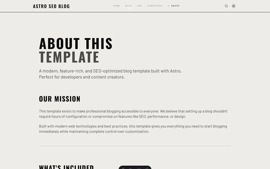 The About page under the Noir template