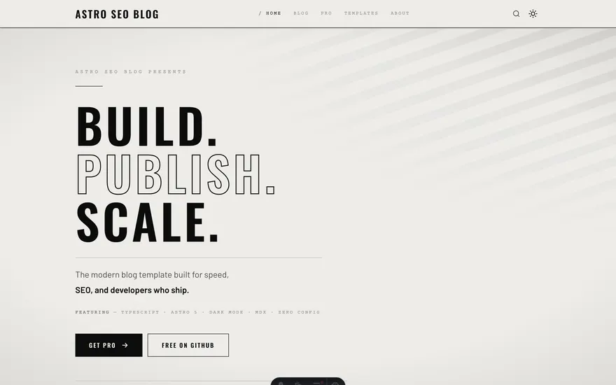 The Home page under the Noir template