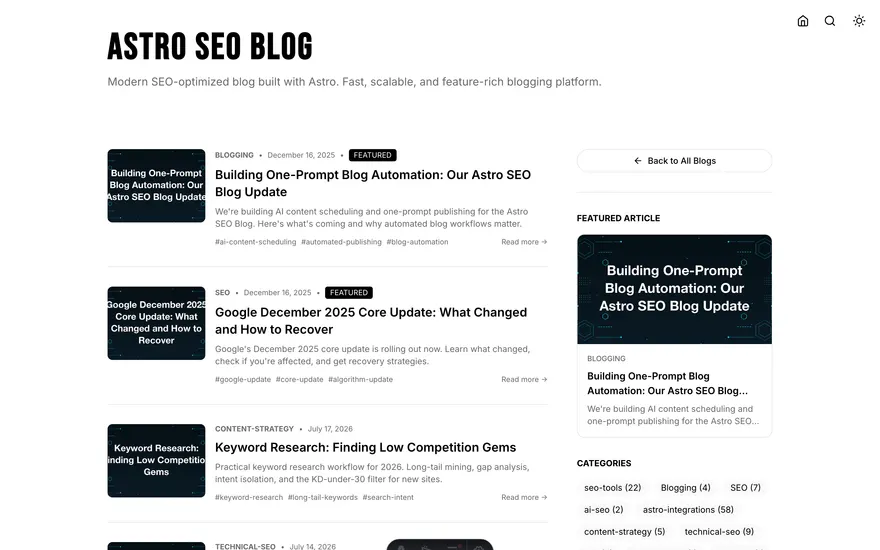 The Blog page under the Stock template